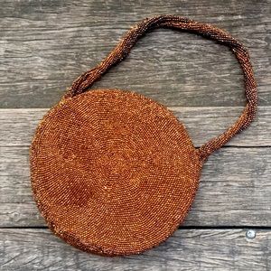 True Vintage Copper Bronze Beaded Round Evening Purse